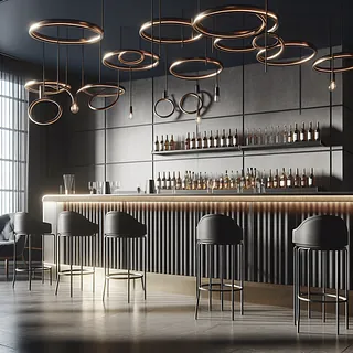 Realistic stock image of modern bar interior.